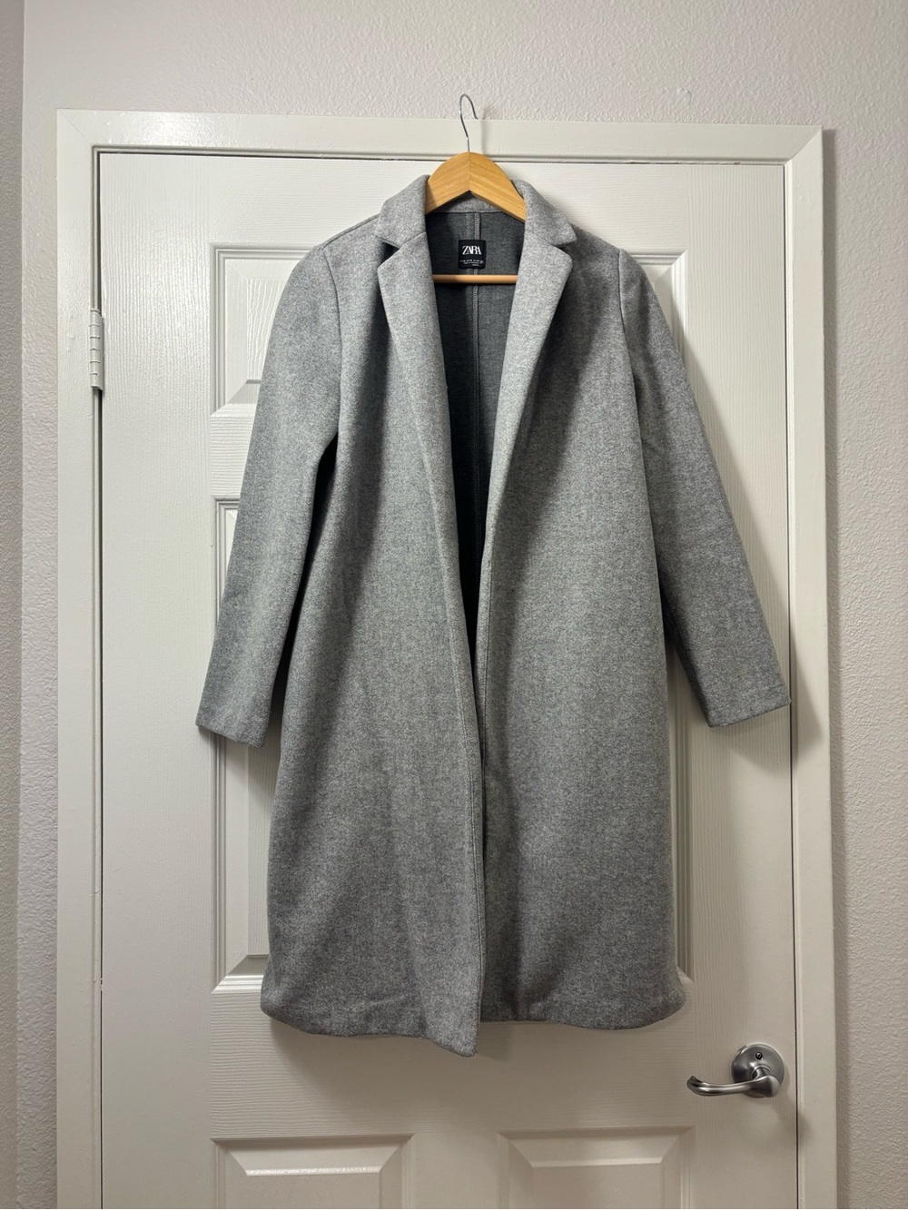 Zara Grey Open-Front Wool-Blend Coat